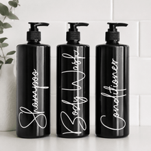 Load image into Gallery viewer, 500ml Bathroom Bottles, with Black / White Pump and Custom Label - Love and Labels