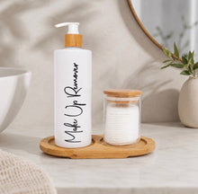 Load image into Gallery viewer, Bamboo Bathroom Organisation Set in Pink, White or Black & Custom Label - Love and Labels