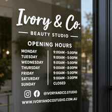 Load image into Gallery viewer, Custom Shop Opening Hours Window Decal - Love and Labels