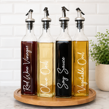 Load image into Gallery viewer, Personalised Oil and Vinegar Bottle Labels Australia – Custom Pantry Labels for Olive Oil, Soy Sauce and Vinegar Bottles