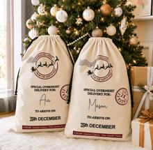Load image into Gallery viewer, Personalised Santa Sack - Overnight Delivery - Love and Labels