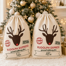 Load image into Gallery viewer, Personalised Santa Sack -Rudolph Express - Love and Labels