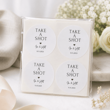 Load image into Gallery viewer, Personalised Wedding Favour Stickers | Take a Shot - Love and Labels