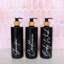 Load image into Gallery viewer, refillable bathroom bottles, shampoo and conditioner bottles, bottles for shampoo - Love and Labels
