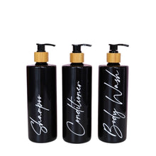 Load image into Gallery viewer, refillable bathroom bottles, shampoo and conditioner bottles, bottles for shampoo - Love and Labels