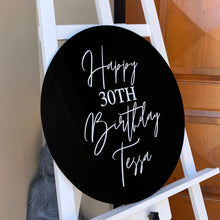 Load image into Gallery viewer, Personalised Round Acrylic Circle, Black acrylic welcome sign- Love and Labels