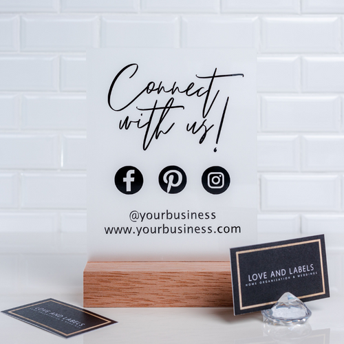 Social Media Business Sign, A5 Acrylic sign with business logo and website, acrylic business signs -love and labels