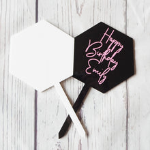 Load image into Gallery viewer, Personalised acrylic cake topper for a custom birthday party with name stickers