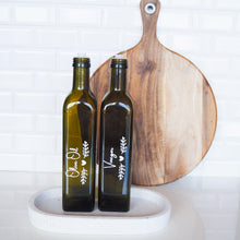 Load image into Gallery viewer, White personalised oil and vinegar bottle labels for modern kitchen and pantries