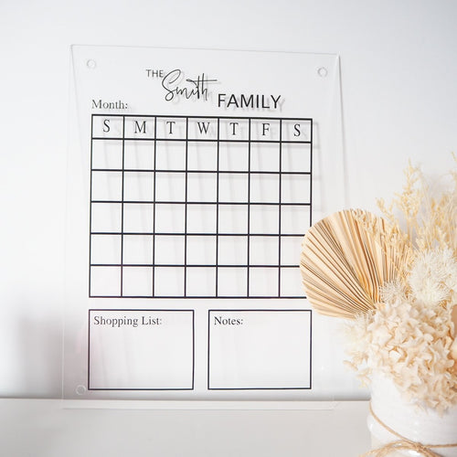 Acrylic Monthly Calendar, Perpetual calendar, reusable calendar, family planner- Love and Labels