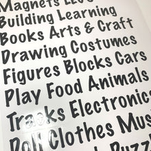 Load image into Gallery viewer, Trofast labels, toy bin labels, playroom storage labels- Love and Labels