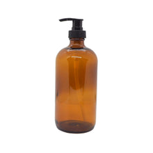 Load image into Gallery viewer, glass pump bottle, amber bathroom bottle, refillable glass bottles - Love and Labels
