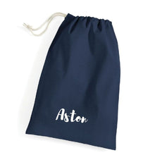 Load image into Gallery viewer, Navy Drawstring Bag with Name, personalised drawstring bag,- Love and Labels
