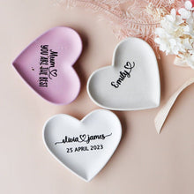 Load image into Gallery viewer, Personalised Heart Shaped Trinket Trays are ideal for mothers day or bridesmaids proposal gifts