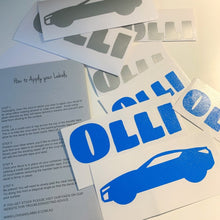 Load image into Gallery viewer, Custom name sticker with a car design that is waterproof