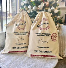 Load image into Gallery viewer, Personalised Santa Sack - Overnight Delivery - Love and Labels