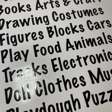 Load image into Gallery viewer, toy storage labels for kids playroom made in australia from high-quality waterproof vinyl