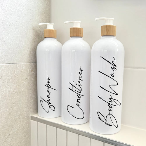 1L Refillable Shampoo Bottles with Custom Labels - Love and Labels
