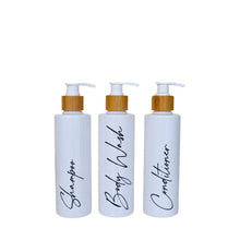 Load image into Gallery viewer, refillable shampoo bottles, reusable bathroom bottles - love and labels
