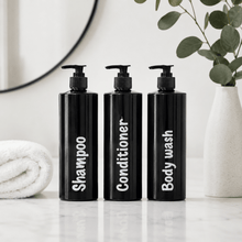 Load image into Gallery viewer, 500ml Bathroom Bottles, with Black / White Pump and Custom Label - Love and Labels
