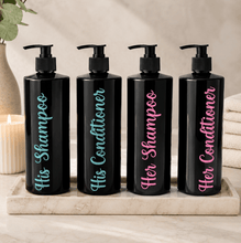 Load image into Gallery viewer, 500ml Bathroom Bottles, with Black / White Pump and Custom Label - Love and Labels
