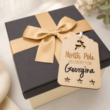 Load image into Gallery viewer, Personalised Wooden Gift Tag with custom name label for kids christmas presents from Santa - Love and Labels
