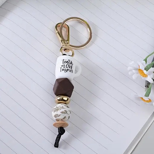 Silicone & Wood Beaded Keyring – “Teach Love Inspire” | Teacher Appreciation Gift
