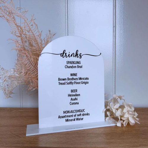 A5 Arch - Wedding Signage Drinks List Menu - Love and Labels