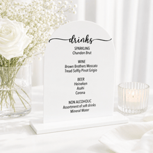 Load image into Gallery viewer, A5 Arch - Wedding Signage Drinks List Menu - Love and Labels
