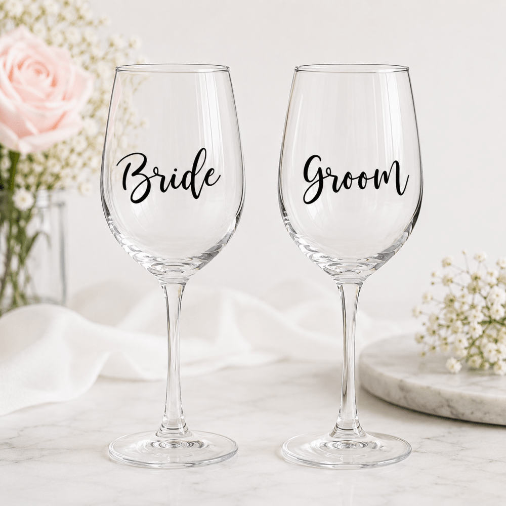 Personalised Wine Glass Labels for Bride & Groom – Love and Labels