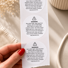 Load image into Gallery viewer, Candle Warning Stickers – 2” Round Safety Labels - Love and Labels
