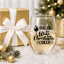 Load image into Gallery viewer, Christmas Wine Glass Decal | Fueled by Wine &amp; Christmas Cheer - Love and Labels
