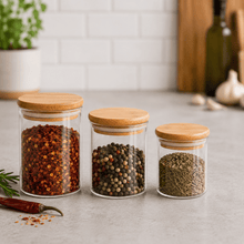 Load image into Gallery viewer, CLEARANCE SALE Glass Spice Jars with Bamboo Lid (100ml, 175ml, 200ml) - Love and Labels
