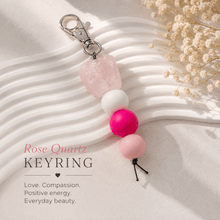 Load image into Gallery viewer, Crystal Keyring | Rose Quartz &amp; Prehnite Silicone Beaded Keyrings - Love and Labels
