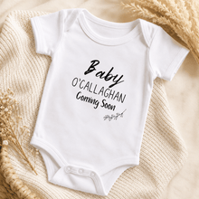 Load image into Gallery viewer, Custom Baby Grow – “Baby Coming Soon” Announcement Onesie - Love and Labels
