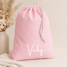 Load image into Gallery viewer, Personalised Kids Drawstring Bag | Pink &amp; Blue Name Bags - Love and Labels
