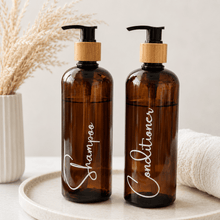 Load image into Gallery viewer, Refillable Amber Pump &amp; Spray Bottles | Custom Labels - Love and Labels
