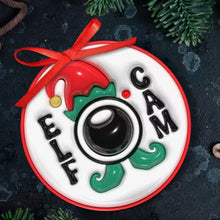 Load image into Gallery viewer,  elf cam bauble, santa cam ornament, christmas tree decoration, elf tracker, santa’s watching camera, family christmas tradition, holiday decor, christmas spirit
