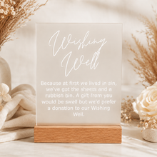 Load image into Gallery viewer, Elegant acrylic wishing well sign for weddings, engagements and gift tables
