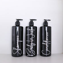 Load image into Gallery viewer, 500ml Bathroom Bottles, with Black / White Pump and Custom Label - Love and Labels
