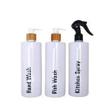 Load image into Gallery viewer, Refillable Kitchen Bottle Set, refillable spray bottles, refillable handwash bottles - Love and Labels
