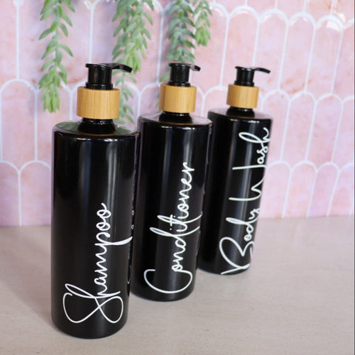 bathroom bottles, shampoo and conditioner bottles, bottles for shampoo - Love and Labels\