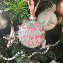 Load image into Gallery viewer, 8cm Personalised Glass Baubles with Pink Ribbon - Love and Labels
