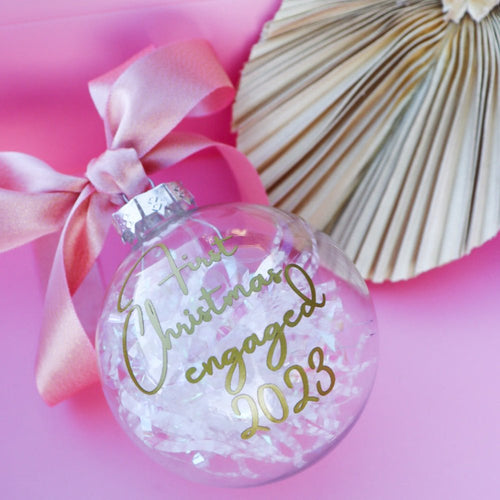 8cm Personalised Glass Baubles with Pink Ribbon - Love and Labels