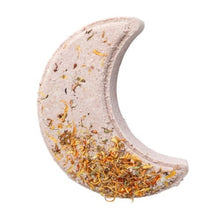 Load image into Gallery viewer,     Crescent moon bath bomb with dried botanicals handmade in Perth WA.
