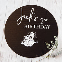 Load image into Gallery viewer, Round Acrylic Personalised Birthday Sign, Wedding &amp; Event Signage Perth. wedding decor, custom black acrylic sign
