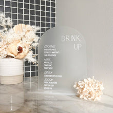 Load image into Gallery viewer, Custom acrylic wedding drinks menu A5 arch with vinyl text
