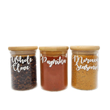 Load image into Gallery viewer, labels for glass spice jars to keep them neat and organised in your kitchen
