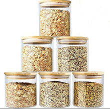 Load image into Gallery viewer, food storage containers, pantry organisation labels, glass jars bamboo lid - love and labels
