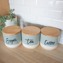 Load image into Gallery viewer, personalised vinyl labels for tea coffee sugar containers
